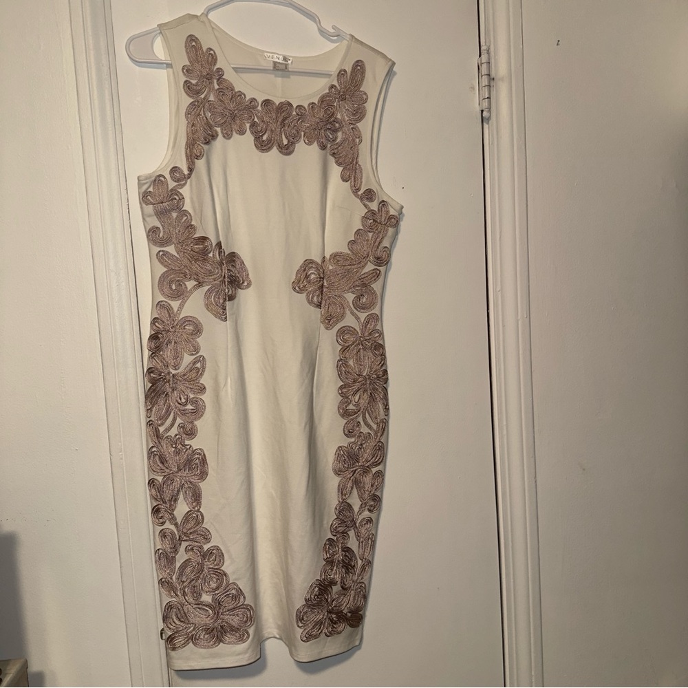 VENUS Cream Dress with Brown Embroidery